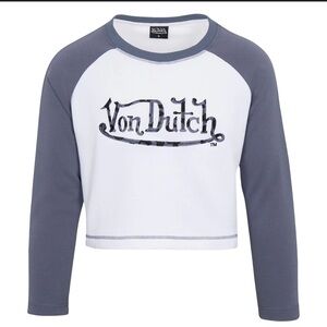 Von Dutch blueberry Cheetah Long Sleeve cropped Tee